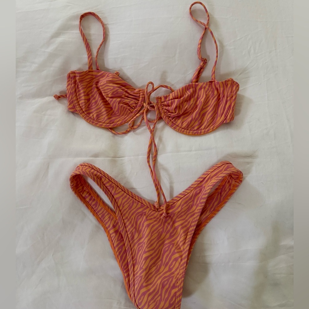 La Hana Swim Orange and Pink Zebra Bikini Set (Size Small and Medium)